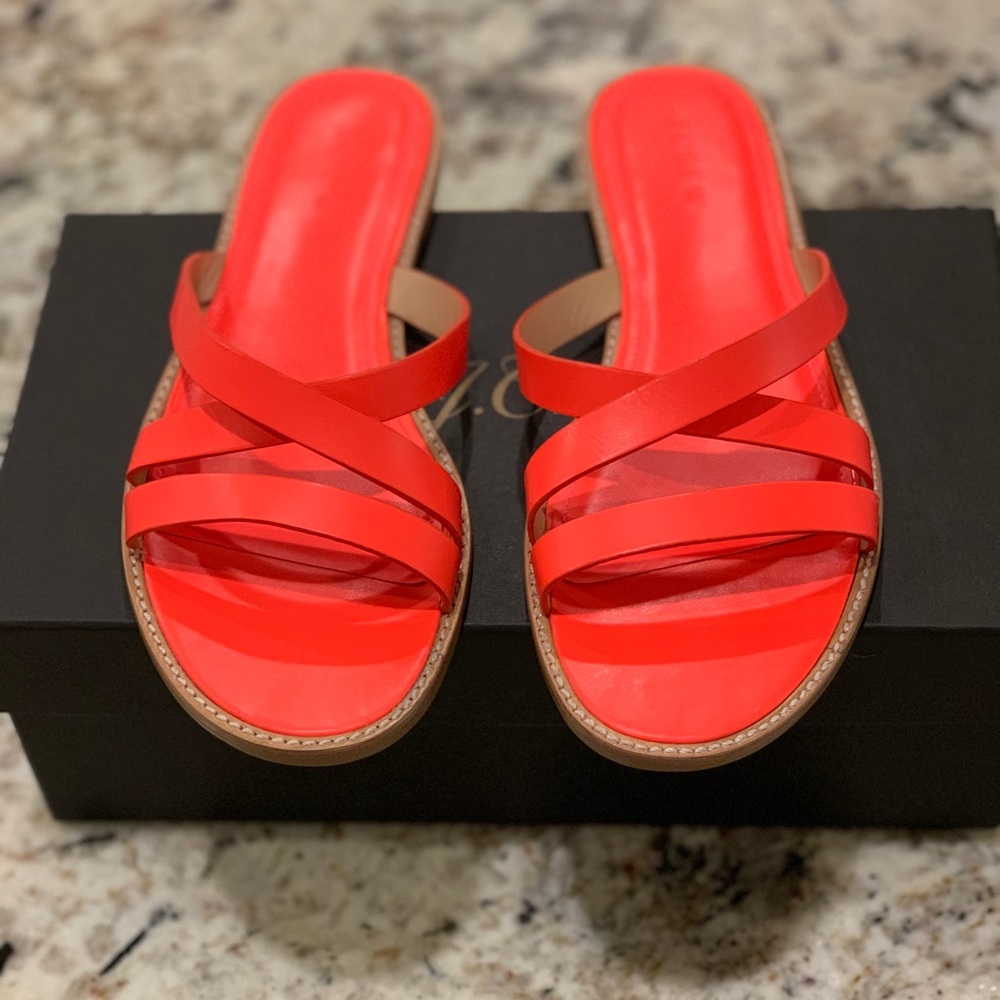 NWOT J.Crew Vachetta Leather Crisscross Slides
